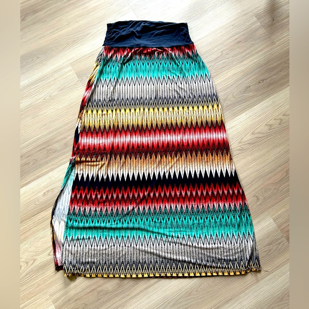 Vanity Strapless Boho Maxi Dress L Multi Colored Summer Casual Strapless